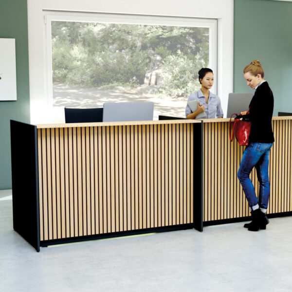 Empfangstheke Marino, Breite 328 cm, Akustik Front Eiche, Anthrazit