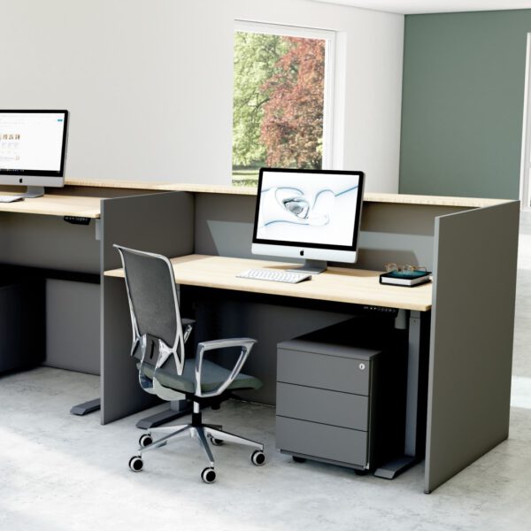 Empfangstheke Marino, Breite 328 cm, Akustik Front Eiche, Anthrazit – Bild 2