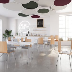 Runde Akustik-Deckensegel aus Schallschutzvlies – 3er-Set in Filzoptik (Ø 120/100/80 cm, B1)